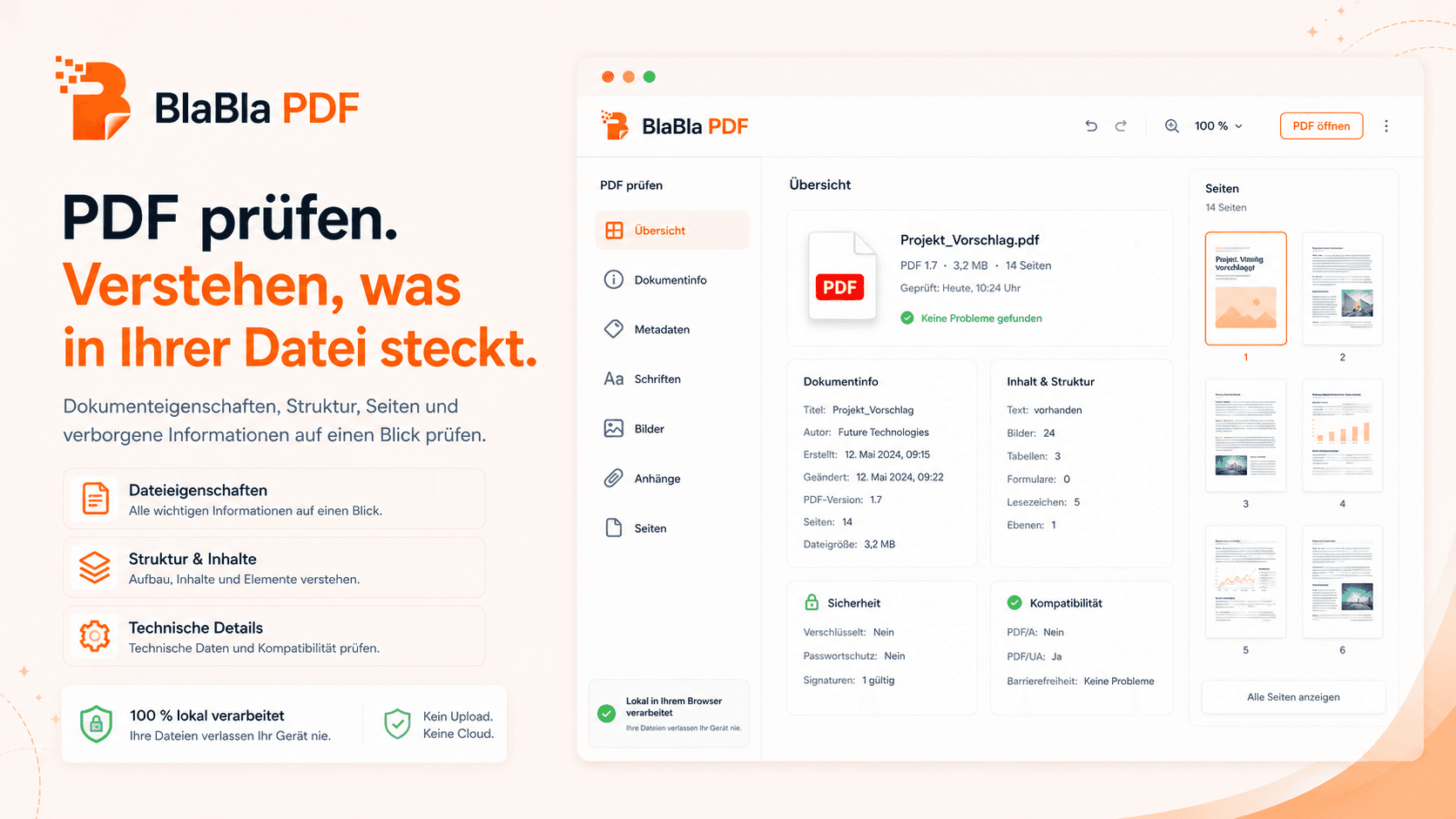 BlaBla PDF Pruefansicht zeigt klare Informationen zu einem PDF