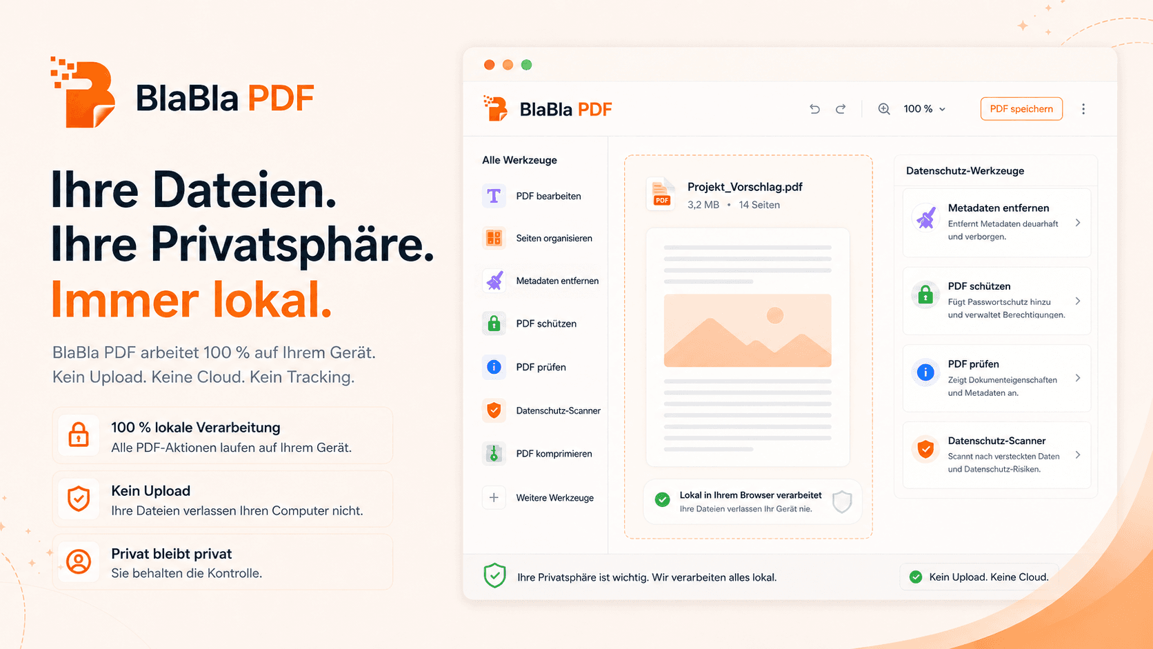 BlaBla PDF Visual zur lokalen PDF-Verarbeitung und Privatsphäre