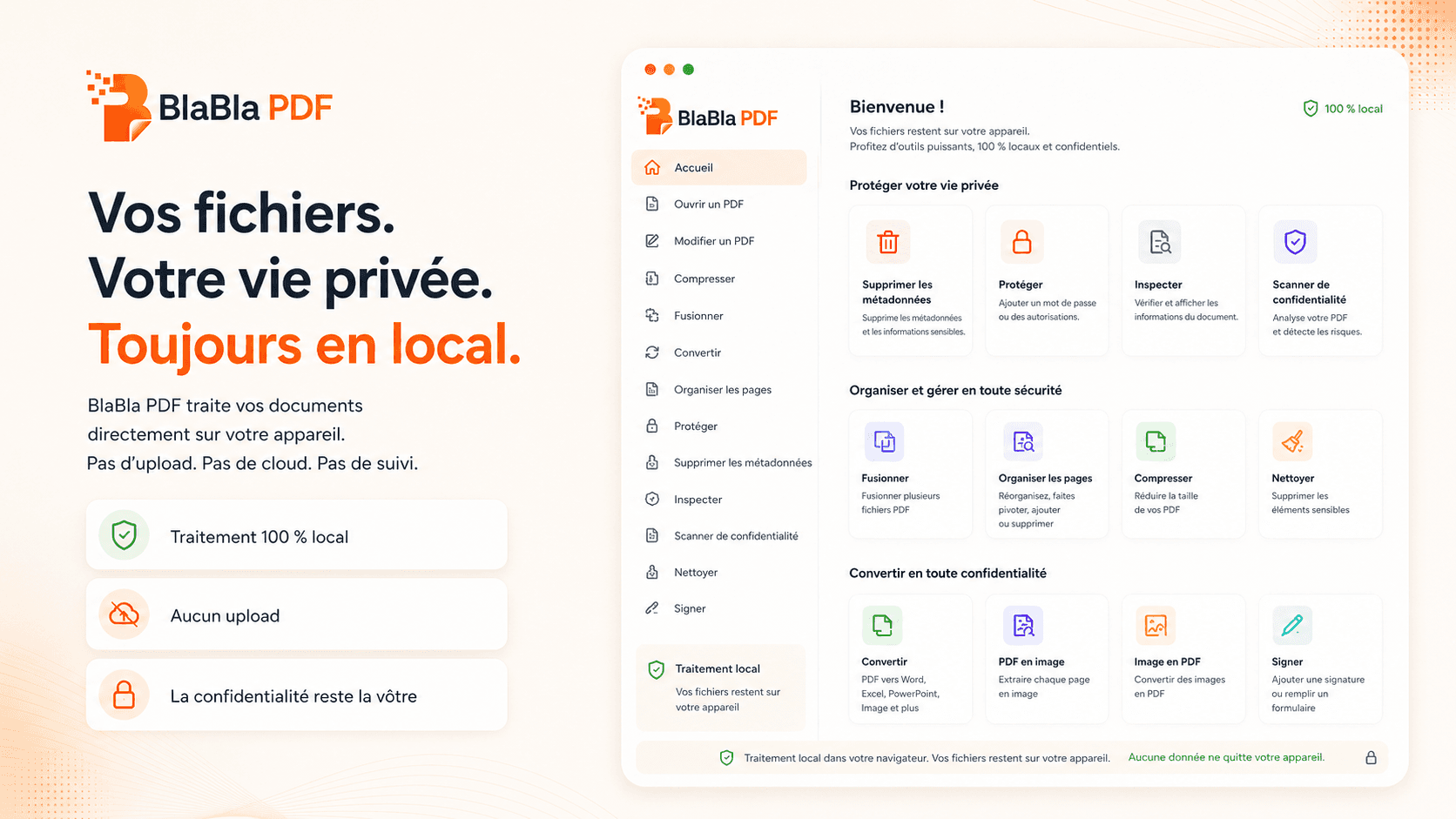 Visuel BlaBla PDF sur le traitement local des fichiers et la confidentialité