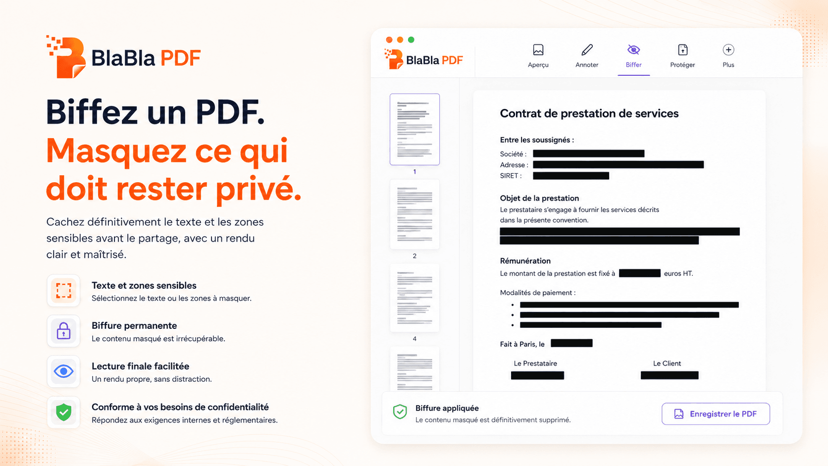 Contenu sensible visible masqué dans un PDF avec contrôle