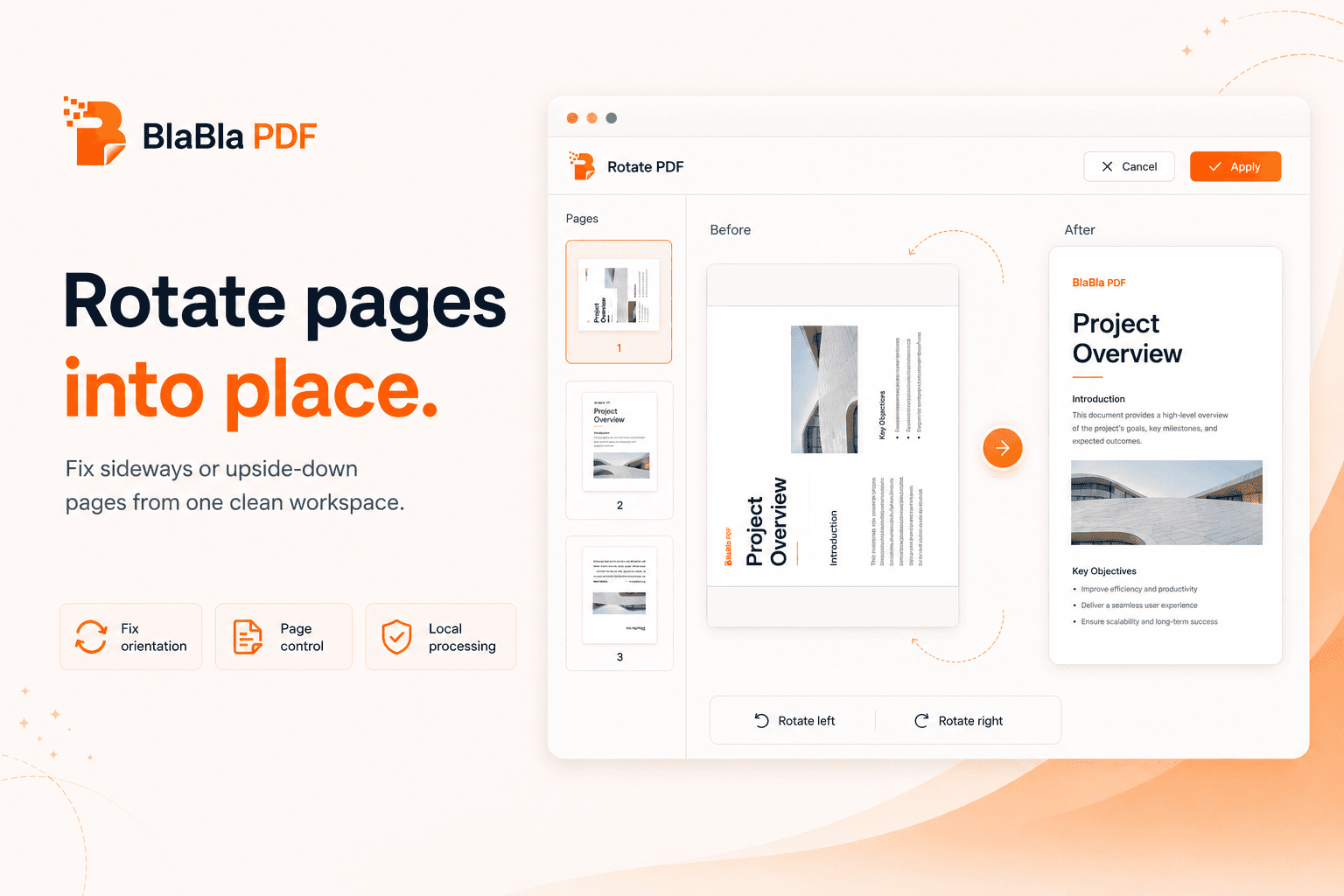 BlaBla PDF rotating PDF pages into the correct orientation