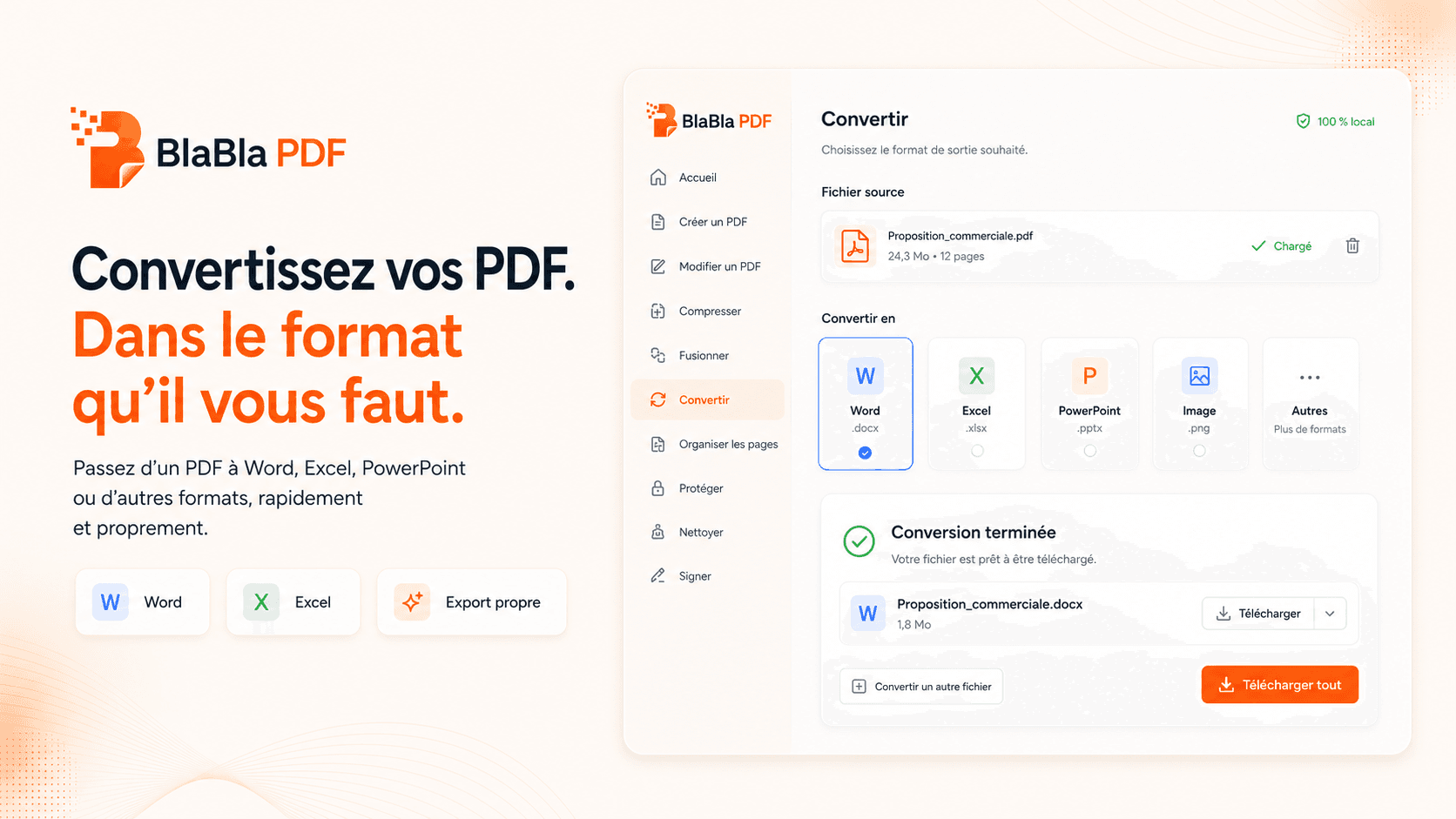 Flux de conversion BlaBla PDF du fichier PDF vers le format choisi