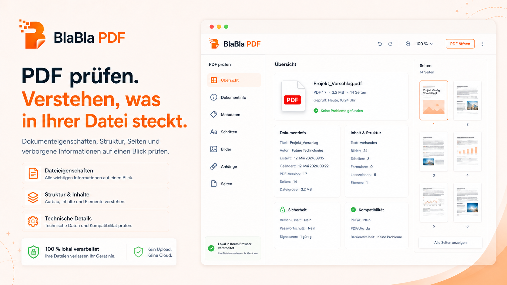 BlaBla PDF Pruefansicht zeigt klare Informationen zu einem PDF
