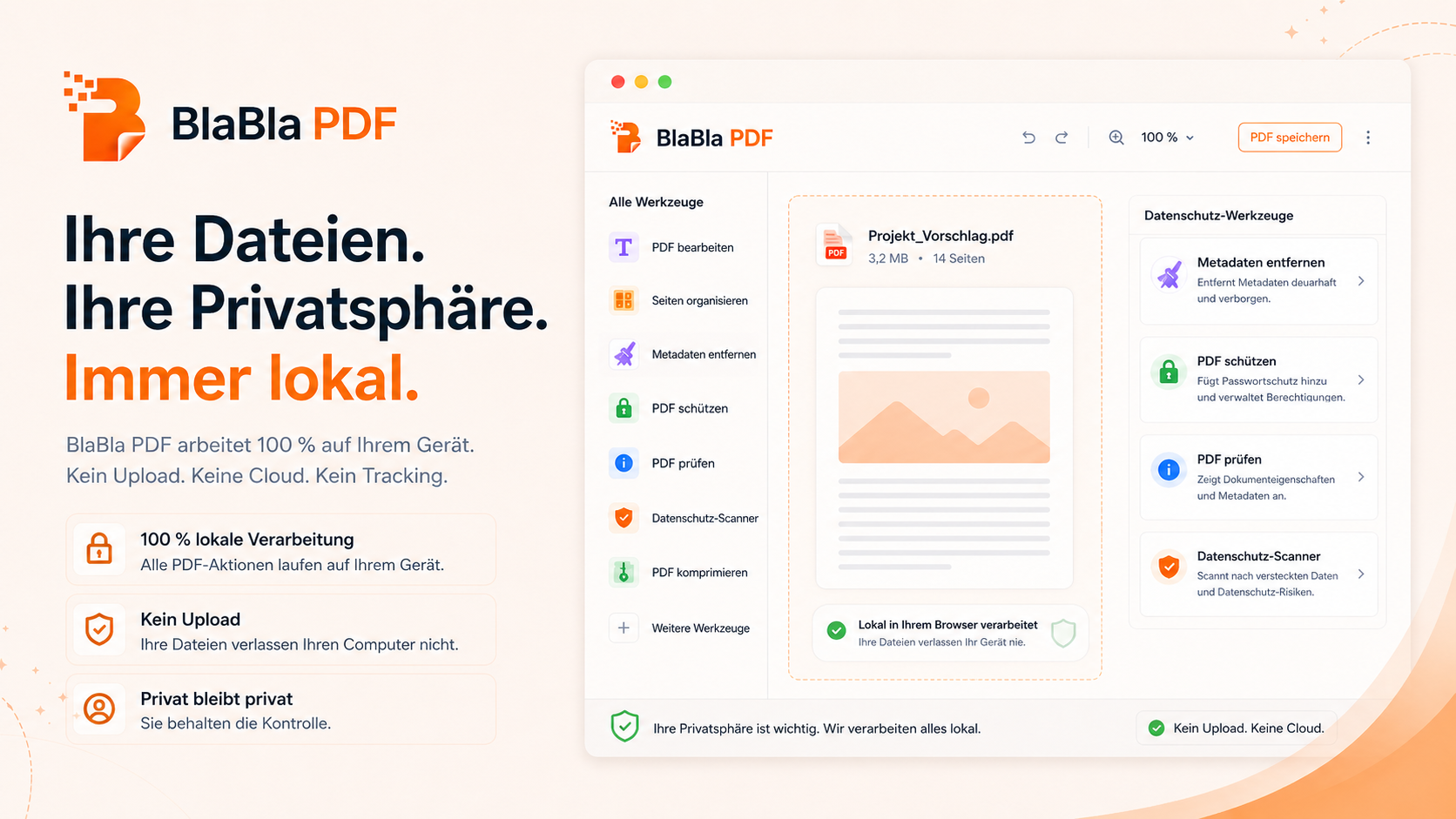 BlaBla PDF Visual zur lokalen PDF-Verarbeitung und Privatsphäre