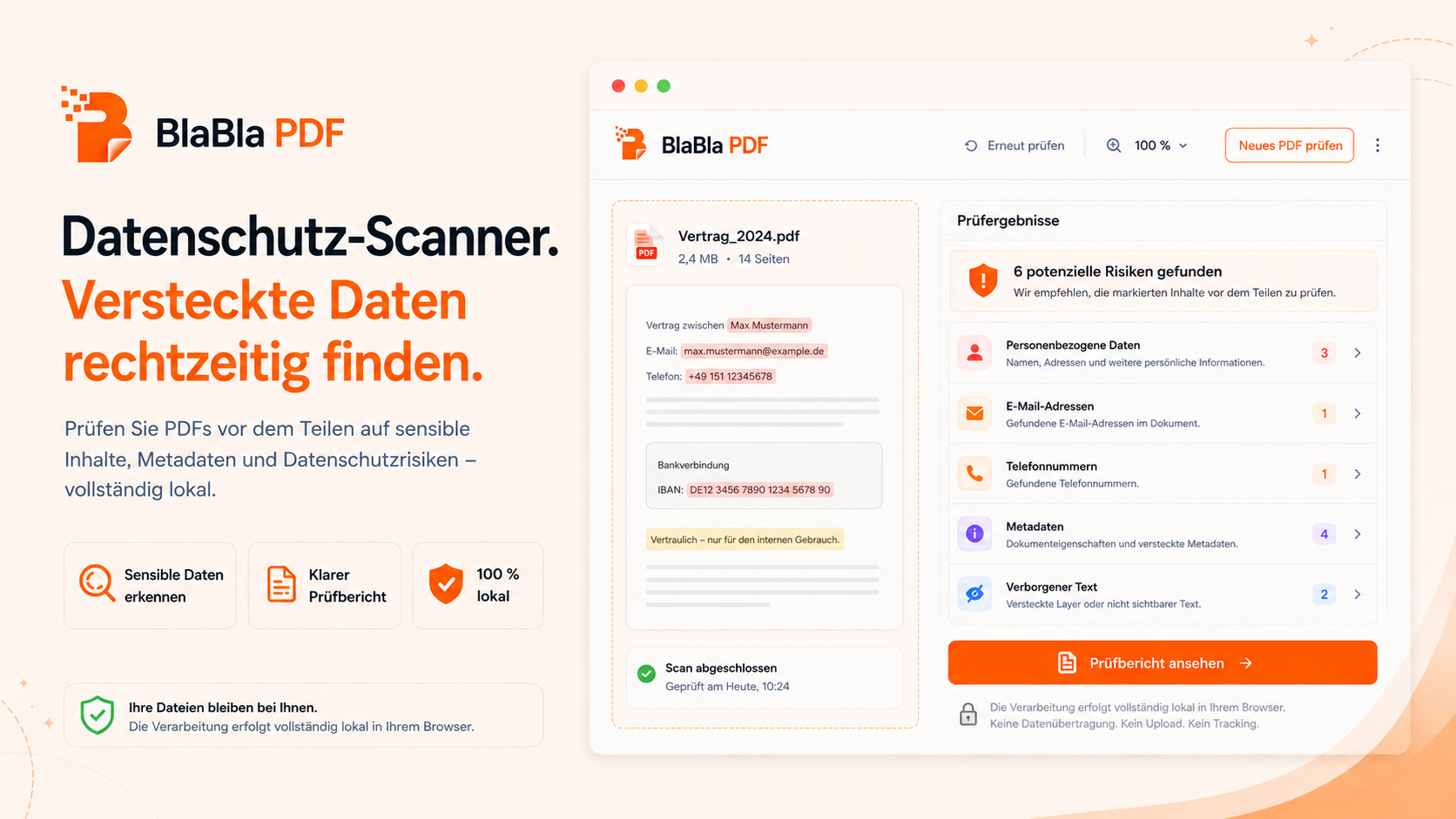 BlaBla PDF Datenschutz-Scanner prueft ein PDF vor dem Teilen