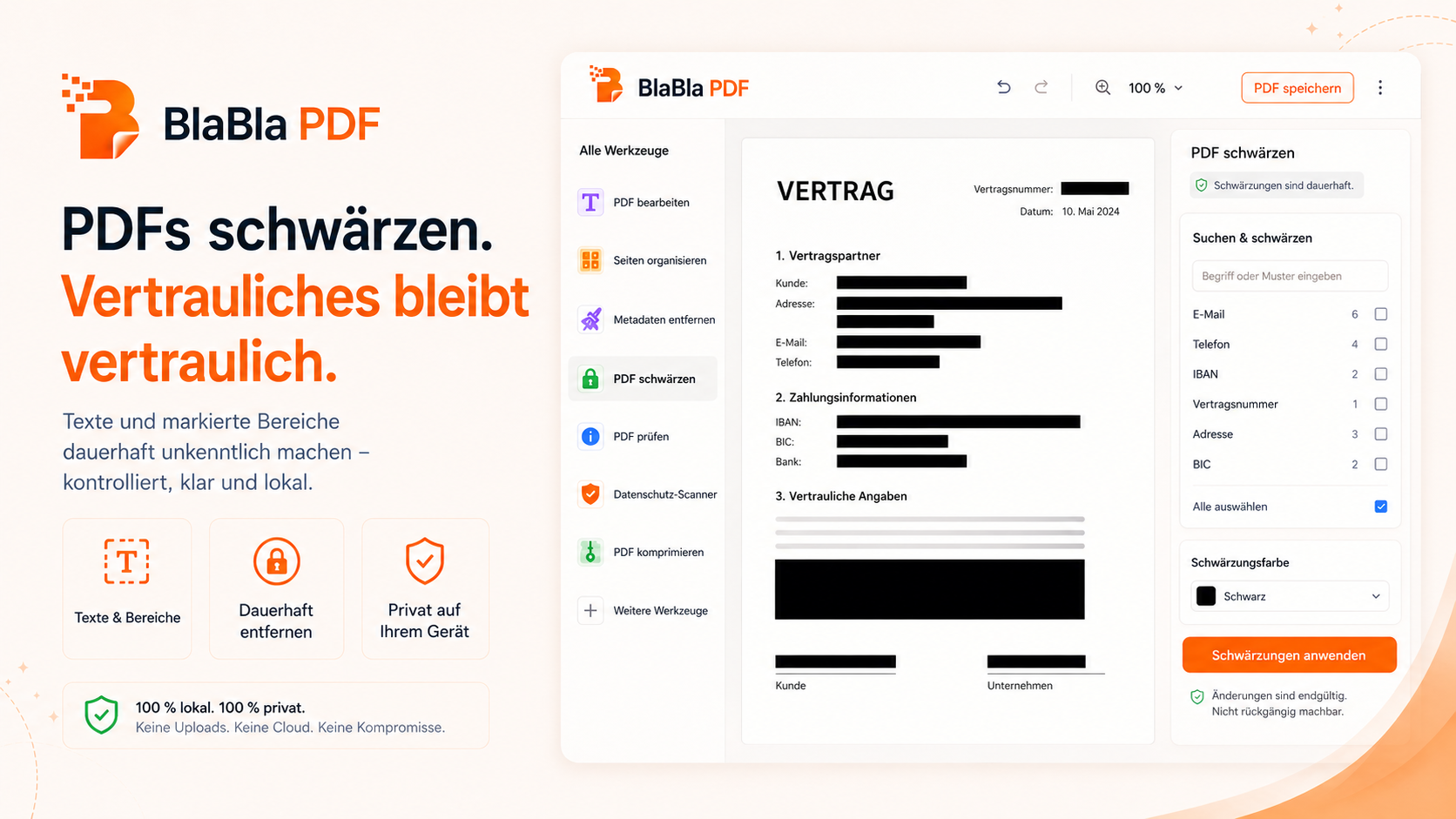 Sichtbare sensible Inhalte in einem PDF werden geschwaerzt