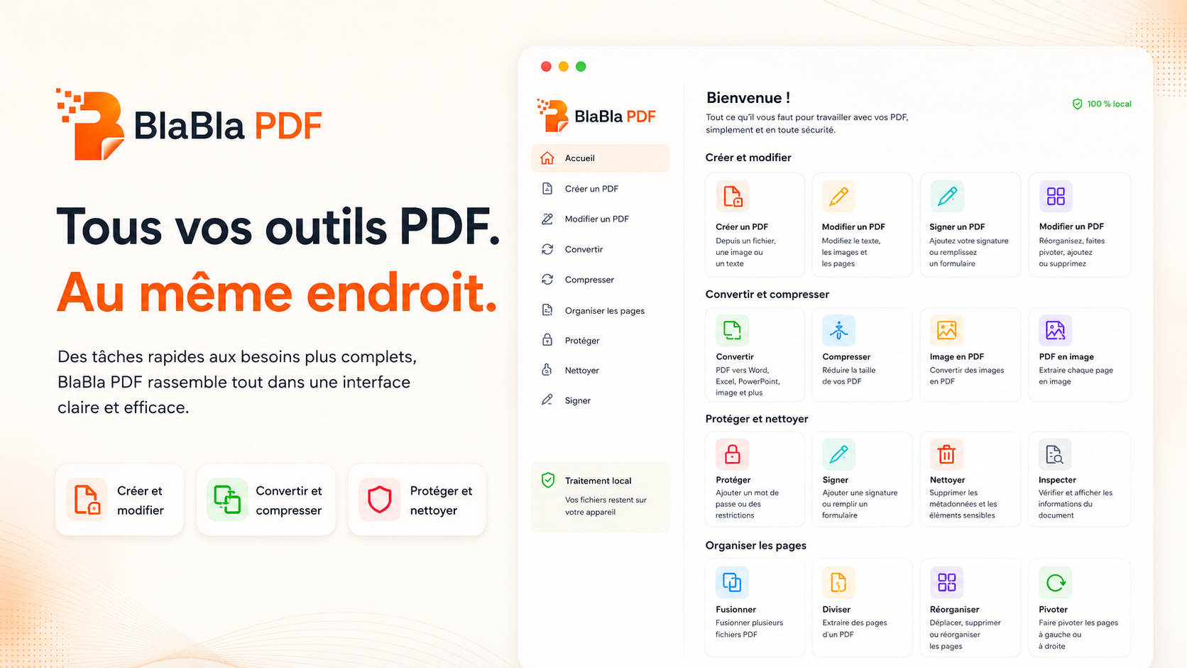 Vue des outils BlaBla PDF pour créer, modifier, convertir et organiser des PDF