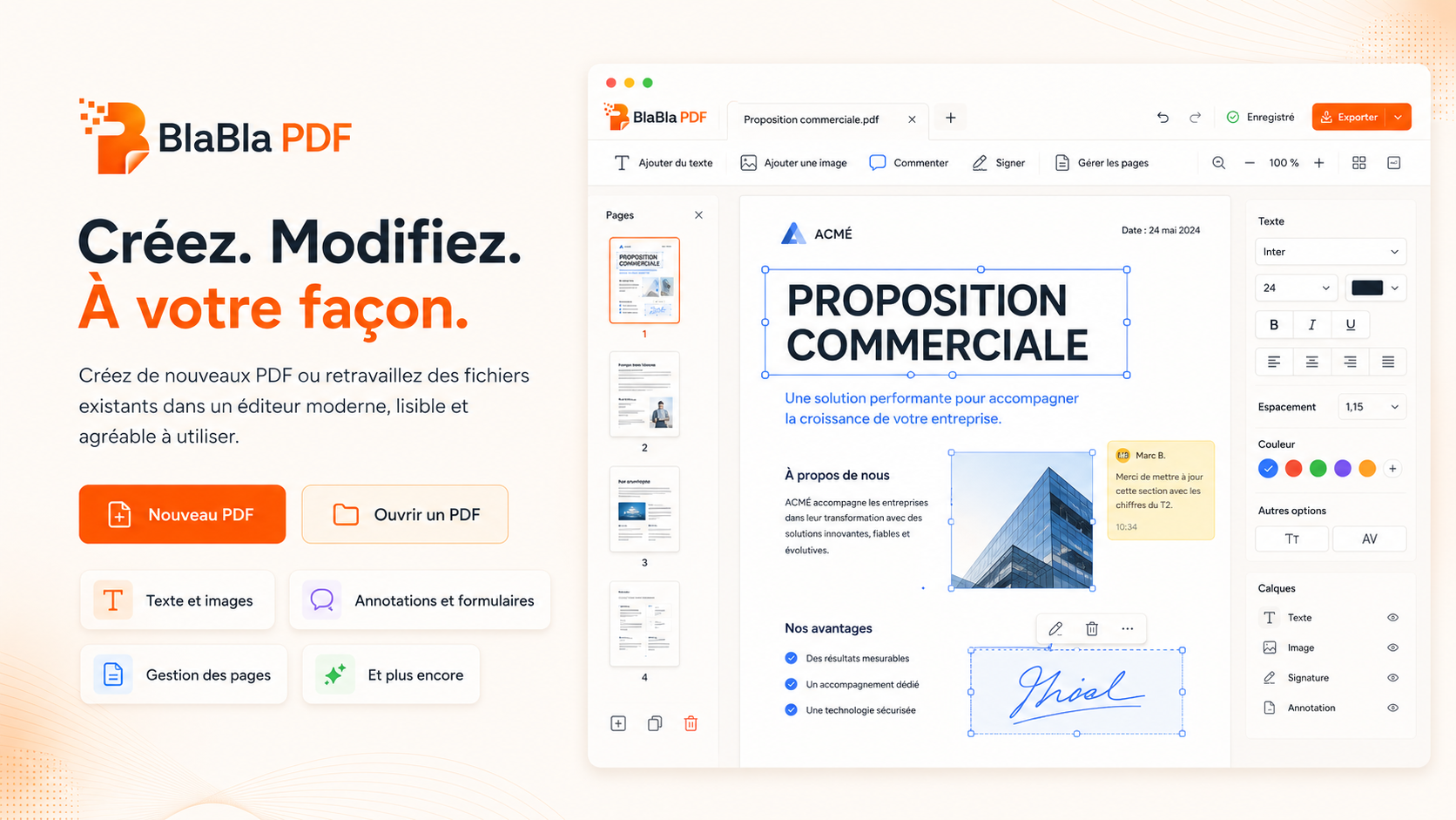 Espace éditeur BlaBla PDF pour créer et modifier des PDF