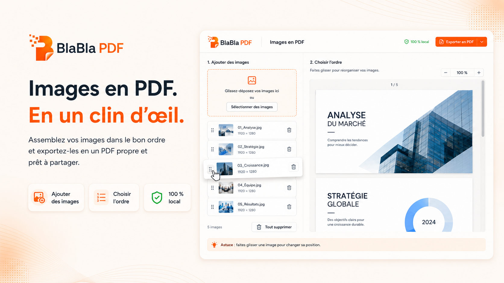 Images regroupées dans un PDF propre avec BlaBla PDF