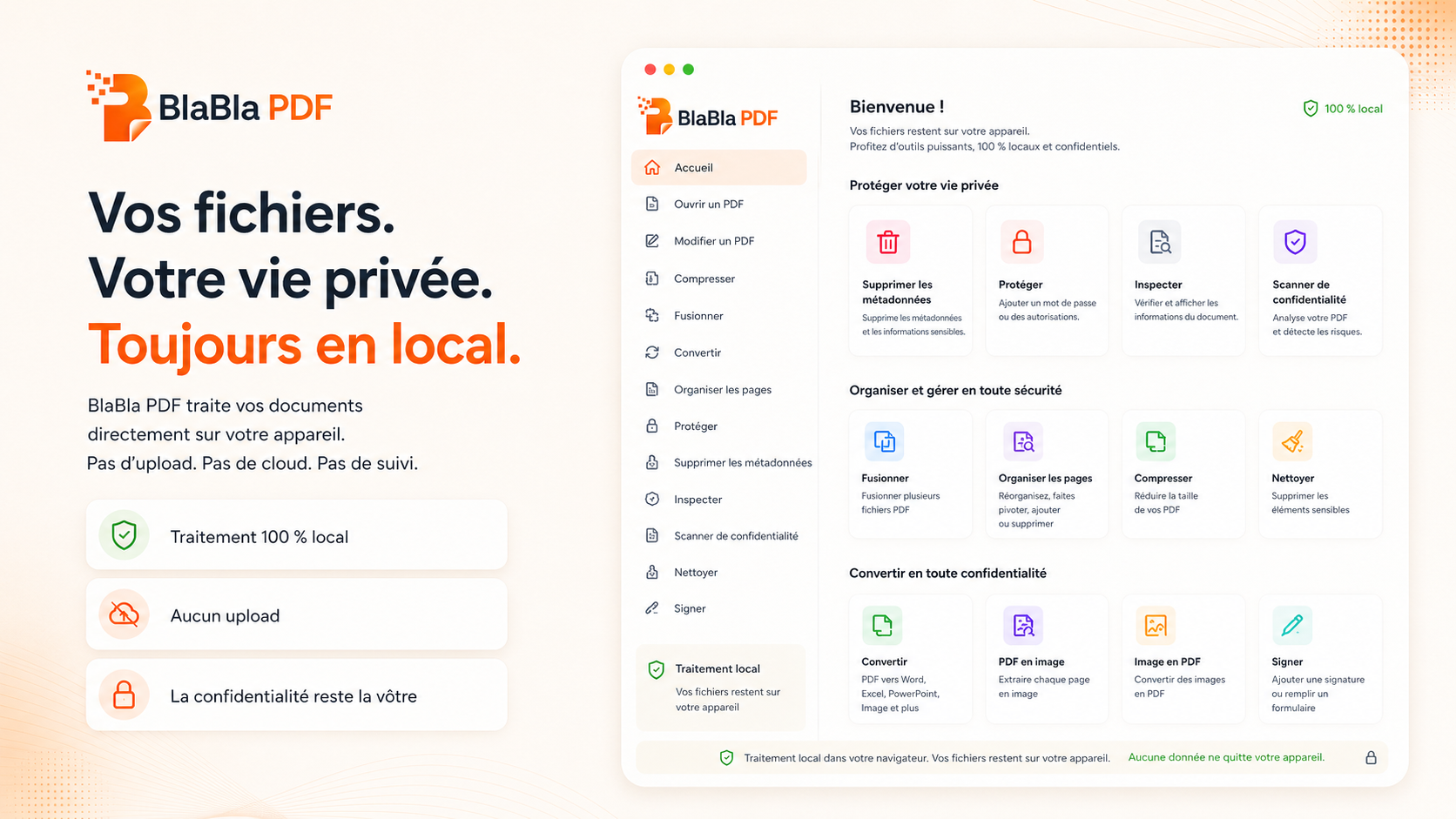 Visuel BlaBla PDF sur le traitement local des fichiers et la confidentialité