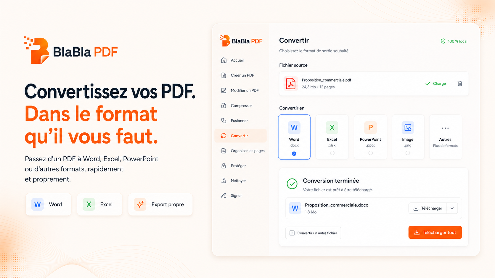 Flux de conversion BlaBla PDF du fichier PDF vers le format choisi