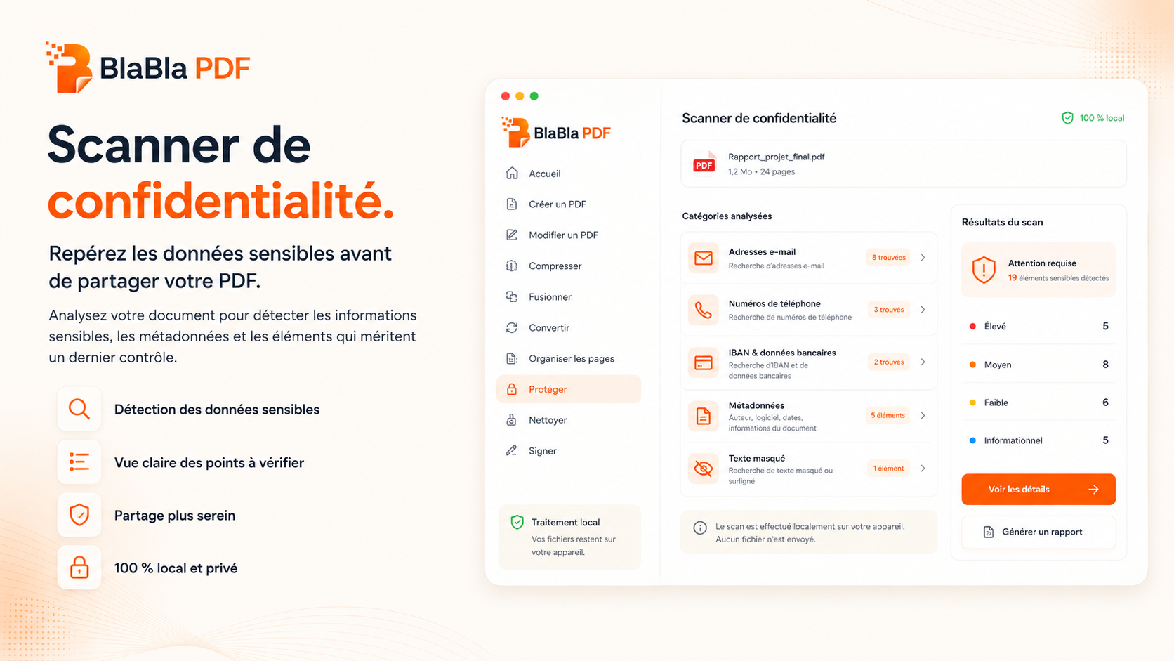 Scanner de confidentialité BlaBla PDF vérifiant un PDF avant le partage