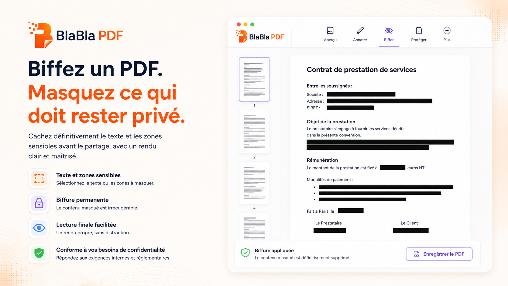 Contenu sensible visible masqué dans un PDF avec contrôle