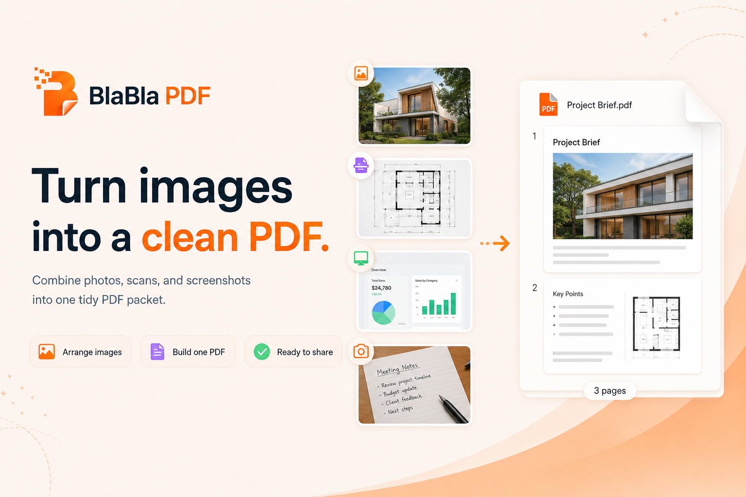 Images being turned into a clean PDF packet in BlaBla PDF
