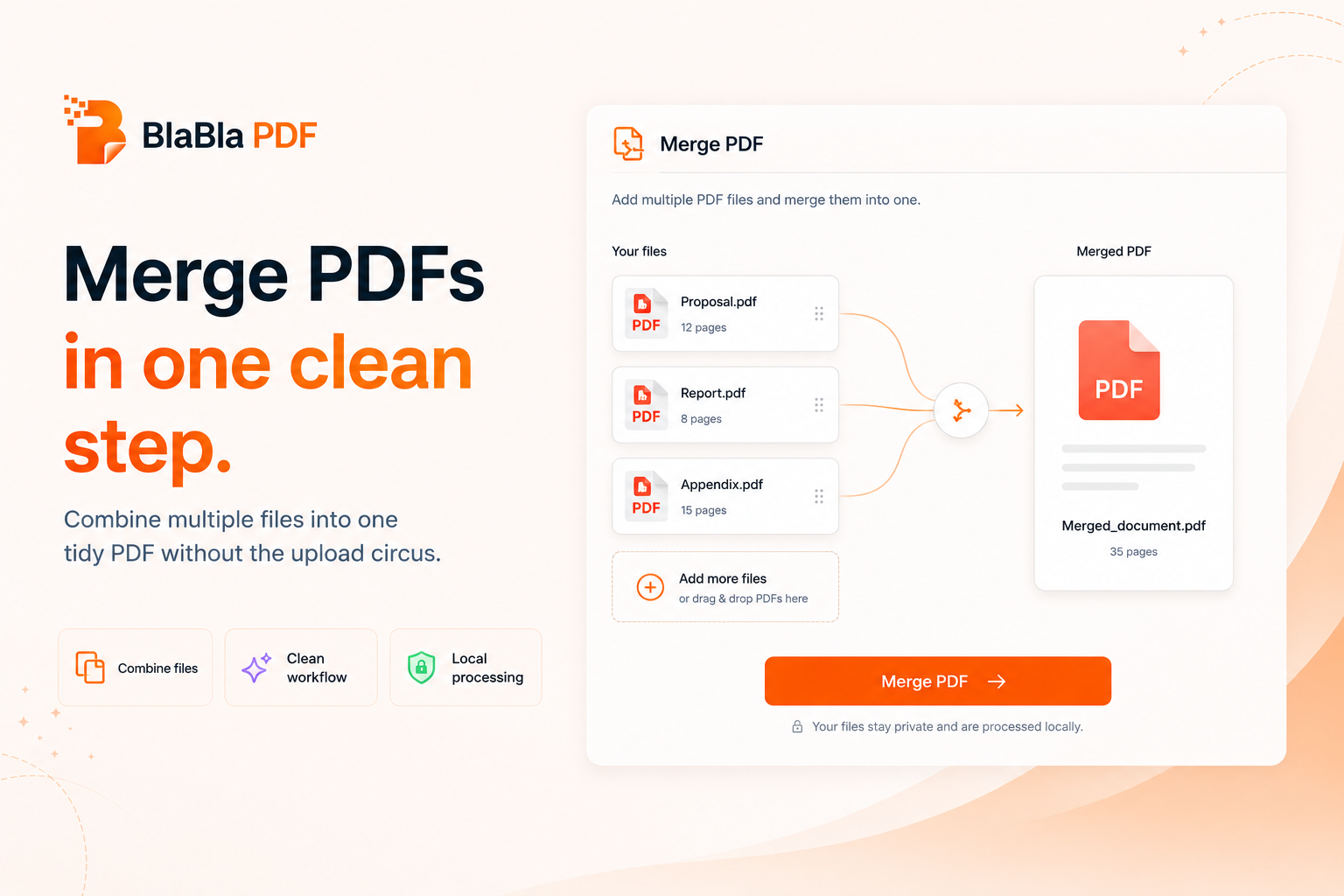 BlaBla PDF merging multiple PDFs into one clean document