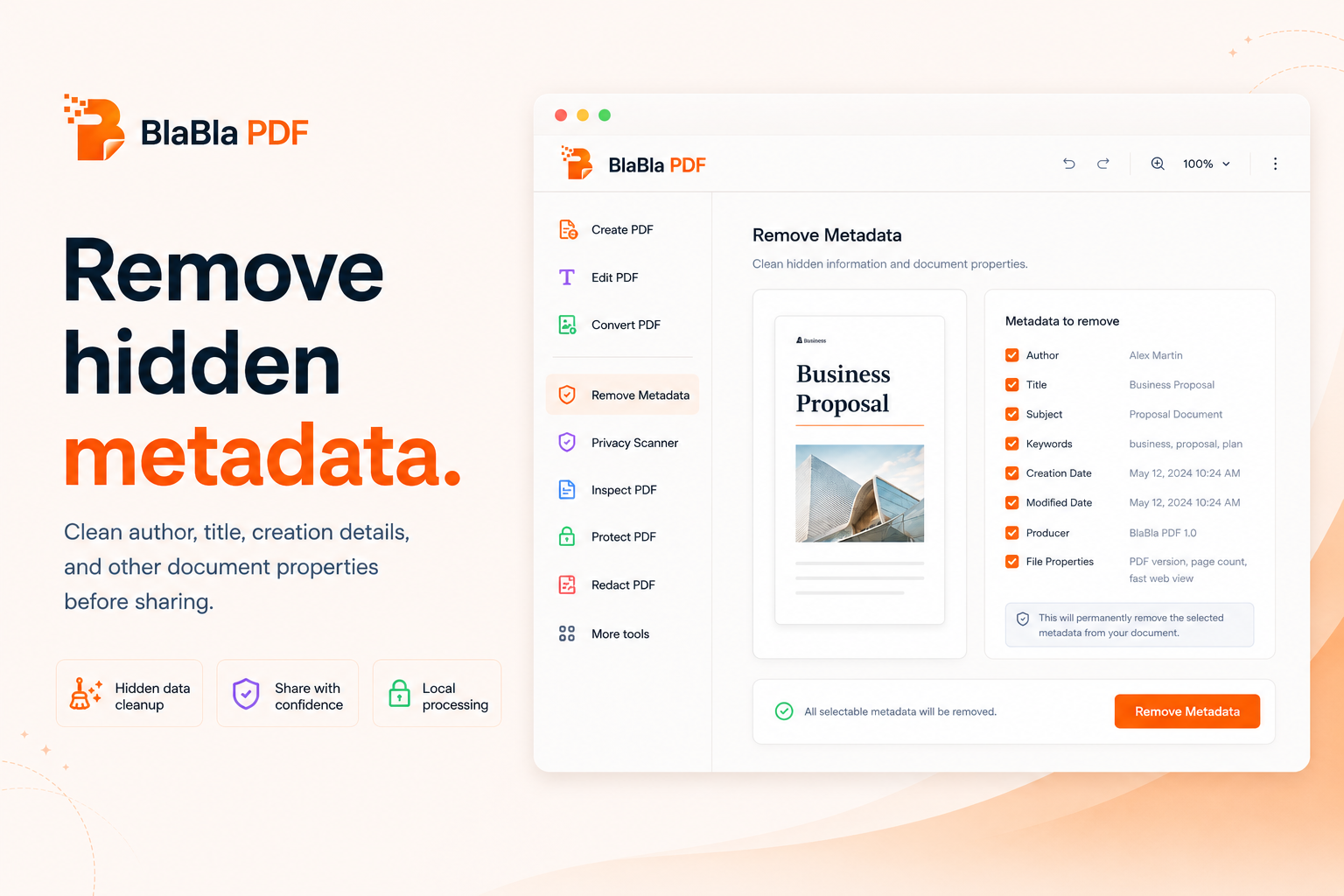 Hidden PDF metadata fields being cleaned before sharing