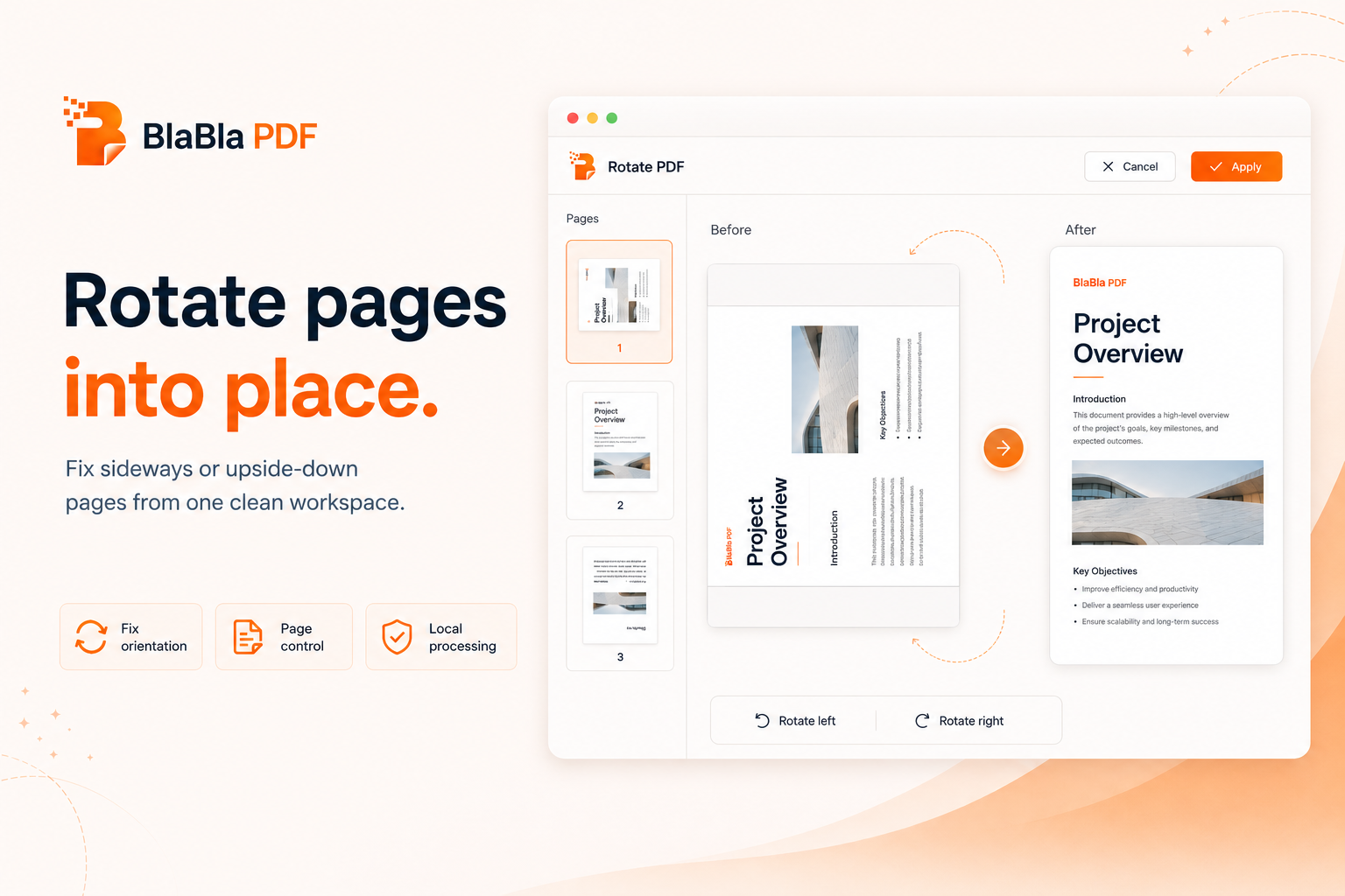 BlaBla PDF rotating PDF pages into the correct orientation