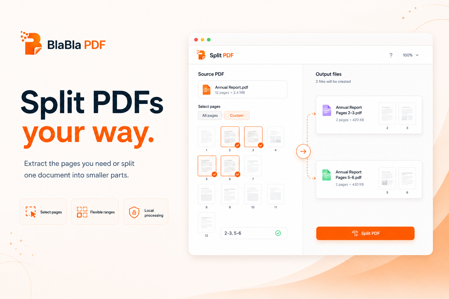BlaBla PDF splitting a PDF into selected pages or ranges