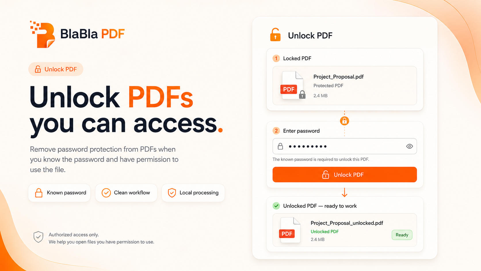 BlaBla PDF unlock flow for PDFs the user can access